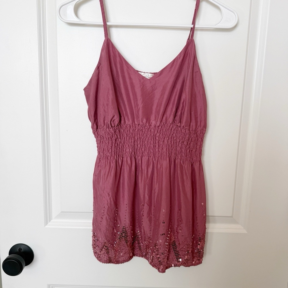 Vintage Old Navy Y2K Silk Tank Top Small Pink Coquette‎ Fairy Princess Beaded
